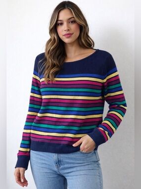 Talbots Women's Navy Multicolor Stripe Sweater Medium